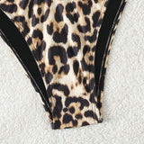 Swim SXY Braguitas de bikini sexis de leopardo para mujeres con tiras y corte hueco para vacaciones en la playa (impresion aleatoria)