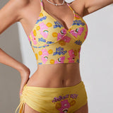 X Care Bears Traje de bano tankini con estampado lindo de osos y letras, con cuello halter para usar en momentos de ocio