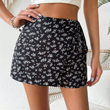 VCAY Falda pantalon de mujer con estampado floral pequeno con lazos laterales para verano