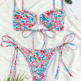 Conjunto De Bikini Para Mujer Con Estampado Floral Pequeno
