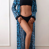 Swim Vcay Abrigo de mujer estilo kimono con cinturon, mangas largas y diseno completo de impresion