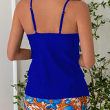 Swim Lushore Conjunto de tankini de cintura alta con estampado floral y dobladillo de volantes en capas de unicolor para vacaciones de verano en la playa