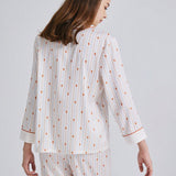 Conjunto de pijama comodo y casual para mujer con cuello contrastado, estampado de rayas, camisa de manga larga y pantalon largo