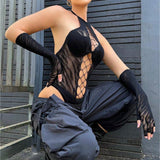 Vestido hueco negro sin bikini, vestido transparente de cuello en V con alta elasticidad, ropa de bano y ropa de mujer