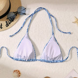 Swim Vcay Top de bikini estampado para mujeres con tirantes traseros y corbata para el verano