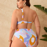NEW Conjunto de bikini de traje de bano de talla grande de un hombro con estampado floral ahuecado con sujetador y braguitas