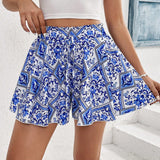 VCAY Pantalones cortos sueltos de estilo floral para mujer con ajuste holgado para vacaciones