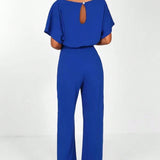 Women Round Neck Solid Color Jumpsuit With Waist Belt For Spring And Summer Casual Wear