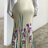 Clasi Plus Size Women's Floral Printed Bodycon Mermaid Midi Skirt
