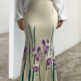 Clasi Plus Size Women's Floral Printed Bodycon Mermaid Midi Skirt