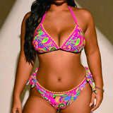 Swim Curve Conjunto de trajes de bano de talla grande para vacaciones en la playa, con estampado aleatorio