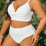 Swim Curve Conjunto de bikini de talla grande de unicolor con copas duras y braguitas separadas, estilo chaleco
