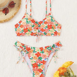 NEW Conjunto de bikini inalambrico estampado floral para mujer para las vacaciones de verano en la playa, diseno aleatorio