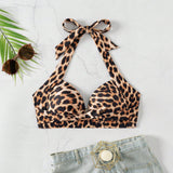 VCAY Parte superior de bikini de estampado de leopardo de moda para mujer