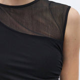 BIZwear Top de mujer sin mangas ajustado y con diseno de empalme negro