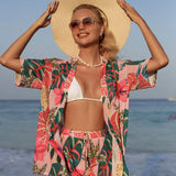 Swim Vcay Abrigo de encubrimiento kimono impreso en colores brillantes para mujer con estilo de vacaciones