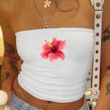 EZwear Top sin tirantes de tubo estampado floral corto y ajustado para mujer en el verano Y2K