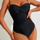 Swim Mujeres monokini de diseno simple de unicolor con aro y almohadillas con efecto push-up