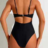 Swim Mujeres monokini de diseno simple de unicolor con aro y almohadillas con efecto push-up