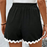 LUNE Shorts de verano informales y de moda para mujeres con diseno de bloque de color y adorno de dobladillo festoneado
