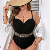 Swim Chicsea Traje de bano de una sola pieza de moda con diseno de cadena para playa de verano en talla grande