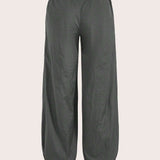ICON Pantalones negros de cintura baja con cordon y estampado de camuflaje de mujer con tuberias de contraste