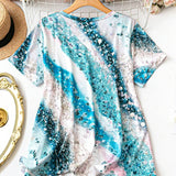 Plus Size Women Summer Tie Dye Printed V-Neck Short Sleeve Casual T-Shirt