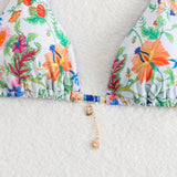 Swim Top de bikini simple para mujer con estampado de plantas tropicales para verano y vacaciones con impresion aleatoria
