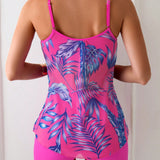 Swim Lushore Top de tankini con tirantes finos y estampado tropical de moda para mujeres de playa de verano y pantalones cortos de natacion lisos