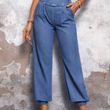 LUNE Jeans sueltos con cintura asimetrica de insercion de bolsillo y puno plisado para mujeres