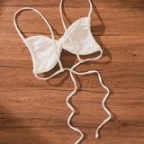 Swim Vcay Top de bikini de unicolor para vacaciones de mujer con tela especial, pliegues en el pecho y diseno sexy