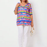 EMERY ROSE Plus Size Summer Casual Colorful Printed Short Sleeve T-Shirt