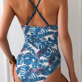 Swim Mujeres traje de bano de una pieza con tirante halter y detalles calados y florales para vacaciones en la playa o piscina