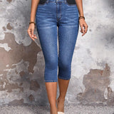 LUNE Jeans capri ajustados de cintura alta y ajuste delgado en contraste casual para vacaciones de mujeres