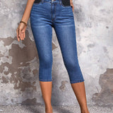 LUNE Jeans capri ajustados de cintura alta y ajuste delgado en contraste casual para vacaciones de mujeres