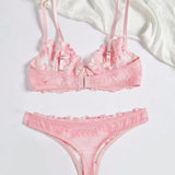 NEW Set de ropa interior femenina romantico de color rosa compuesto por 2 piezas, sujetador tipo bralette y braguita con aros