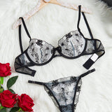 NEW Conjunto de Sujetador y Panty Negro Clasico Seductor y Sexy para Mujeres, 2 Piezas