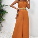 Frenchy Solid Color Spaghetti Strap Wide Leg Jumpsuit That Is Suitable For Vacation Traveling Outfits