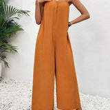 Frenchy Solid Color Spaghetti Strap Wide Leg Jumpsuit That Is Suitable For Vacation Traveling Outfits