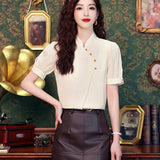 Nuevo top de manga corta con cuello mandarin de estilo chino-modificado Hanfu