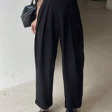 FRIFUL Pantalones solidos con pliegues, cintura alta y pernera ancha conica