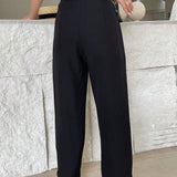 FRIFUL Pantalones solidos con pliegues, cintura alta y pernera ancha conica