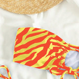 Bikini de mujer con estilo de bloque de color, impresion aleatoria, parte superior y inferior separadas