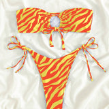 Bikini de mujer con estilo de bloque de color, impresion aleatoria, parte superior y inferior separadas
