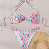 Conjunto de bikini con estampado floral para mujeres (patron al azar) para vacaciones