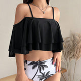 DAZY Conjunto de Top bandeau sin tirantes y Tankini de dos piezas con ribete de volantes