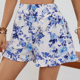 VCAY Mujeres Shorts de estilo flojo de moda con patron floral ideal para vacaciones