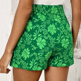 Clasi Falda-pantalon verde Jacquard holgada para mujer con dobladillo asimetrico para vacaciones