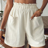 VCAY Mujer Primavera y verano Vacaciones Ocio Shorts de cintura de bolsa de papel en unicolor con doble bolsillo