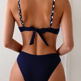 Swim Conjunto de bikini de tirantes espagueti con estampado de lunares para mujer de verano en la playa